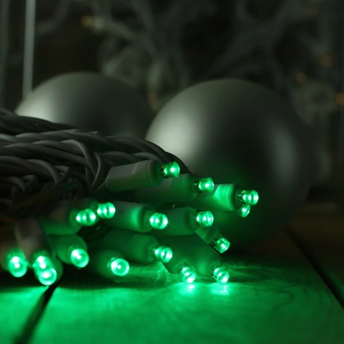 50-light 5mm Green LED Christmas Lights, 4" Spacing White Wire 3 50-light 5mm Green LED Christmas Lights, 4" Spacing White Wire - Image 3