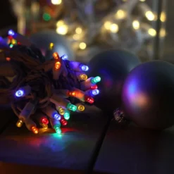 50-light 5mm Multicolor LED Christmas Lights, 4" Spacing White Wire -Christmas Light Store 5mm multi white wire led christmas lights 82718a