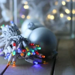 50-light 5mm Multicolor LED Christmas Lights, 4" Spacing White Wire -Christmas Light Store 5mm multi white wire led christmas lights 82718a 20 281 29