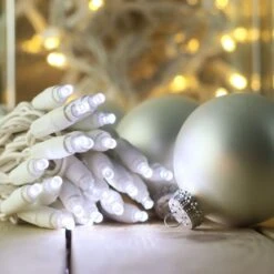 50-light 5mm Pure White LED Christmas Lights, 4" Spacing White Wire -Christmas Light Store 5mm pure white white wire LED Christmas lights 082718b