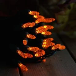50-light M5 Orange LED Christmas Lights, 4" Spacing Green Wire -Christmas Light Store M5 Orange LED christmas lights 9418