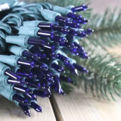 100-bulb Blue Mini Lights, 4" Spacing, Green Wire -Christmas Light Store blue christmas tree lights green wire 090518b