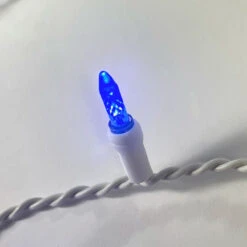 100-light M5 Blue LED Icicle Lights, Green Wire -Christmas Light Store blue led m5 white wire icicle 1