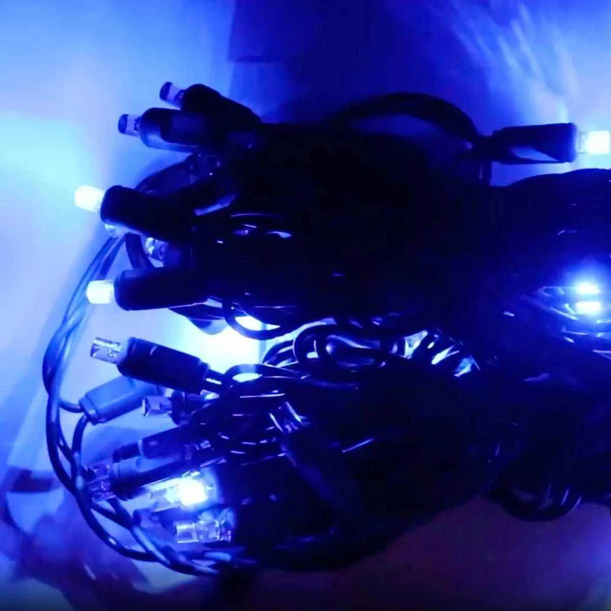 50-light 5mm Blue Strobe LED Christmas Lights, Green Wire 4" Spacing 2 50-light 5mm Blue Strobe LED Christmas Lights, Green Wire 4" Spacing - Image 2