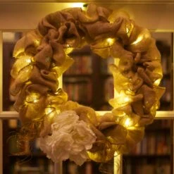 50-light G12 Warm White LED Christmas Lights, 4" Spacing Green Wire -Christmas Light Store burlap wreath 1