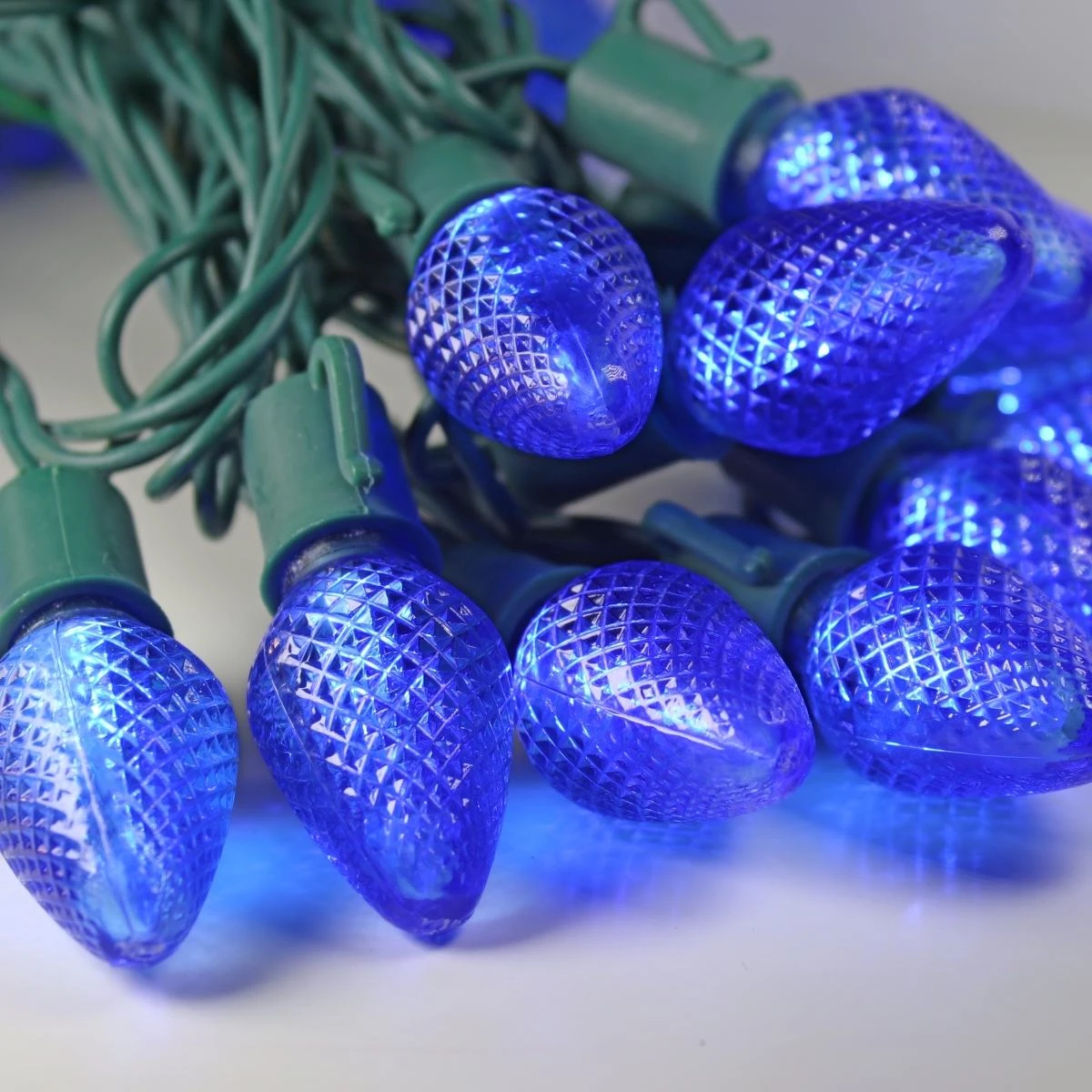 25-light C7 Blue LED Christmas Lights, 8" Spacing Green Wire 2 25-light C7 Blue LED Christmas Lights, 8" Spacing Green Wire - Image 2