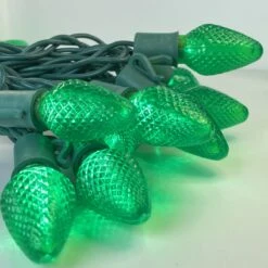 Christmas Light Store 7 25-light C7 Green LED Christmas Lights, 8" Spacing Green Wire