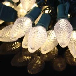 25-light C7 Warm White LED Christmas Lights, 8" Spacing Green Wire -Christmas Light Store c7 warm white led light strings 111317