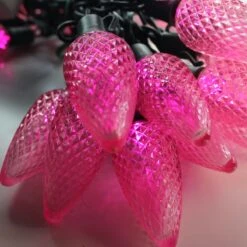 Christmas Light Store 39 25-light C9 Pink LED Christmas Lights, 8" Spacing Green Wire