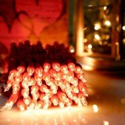 100-bulb White Mini Lights, 2.5" Spacing Red Wire -Christmas Light Store clear white mini lights red wire 042418