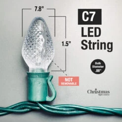 25-light C7 Green LED Christmas Lights, 8" Spacing Green Wire -Christmas Light Store cls dim c7 led string e305ae45 6889 4f20 a397 442e4713b2d6
