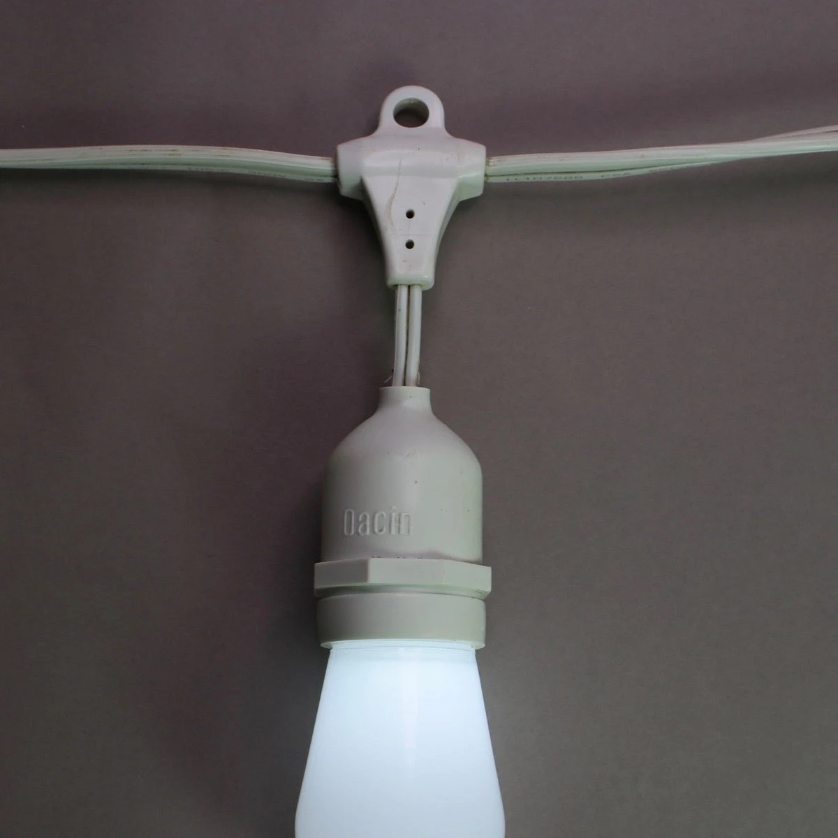 E26 54' Heavy Duty Commercial Grade Cord With Suspenders, White Wire 1 E26 54' Heavy Duty Commercial Grade Cord With Suspenders, White Wire