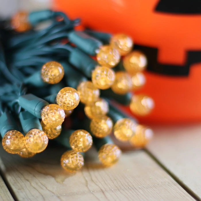 50-light G12 Orange LED Christmas Lights, 4" Spacing Green Wire 4 50-light G12 Orange LED Christmas Lights, 4" Spacing Green Wire - Image 4