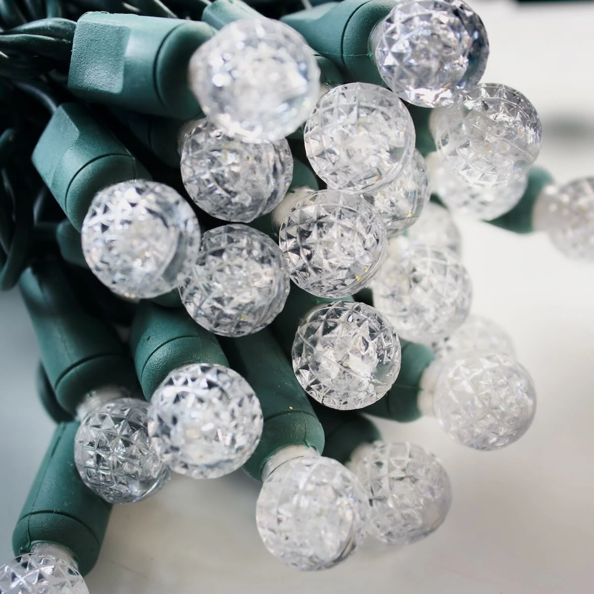 50-light G12 Pure White LED Christmas Lights, 4" Spacing Green Wire 2 50-light G12 Pure White LED Christmas Lights, 4" Spacing Green Wire - Image 2