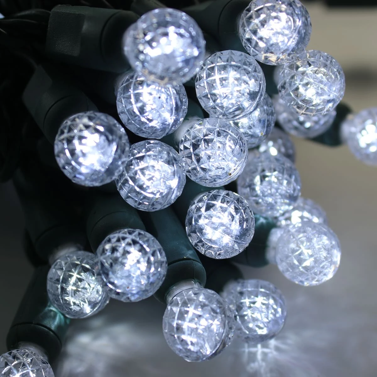 50-light G12 Pure White LED Christmas Lights, 4" Spacing Green Wire 1 50-light G12 Pure White LED Christmas Lights, 4" Spacing Green Wire