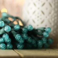 70-light G12 Teal LED Christmas Lights, 4" Spacing Green Wire -Christmas Light Store g12 teal led christmas light 82818a