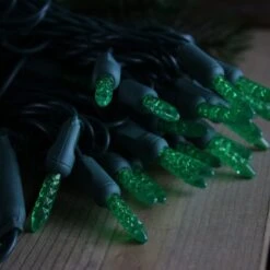 50-light M5 Green LED Christmas Lights, 4" Spacing Green Wire Wire -Christmas Light Store green m5 led christmas lights 080518b