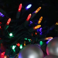 50-light M5 Multicolor LED Christmas Lights, 4" Spacing Green Wire -Christmas Light Store m5 multi LED christmas lights 11618