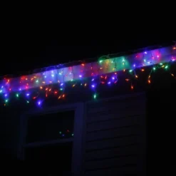 100-light M5 Multicolor LED Icicle Lights, White Wire -Christmas Light Store m5 multi led icicles white wire