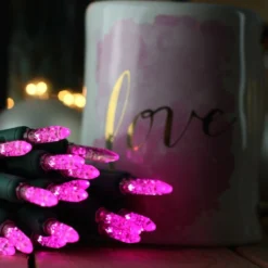 50-light M5 Pink LED Christmas Lights, 4" Spacing Green Wire 8 50-light M5 Pink LED Christmas Lights, 4" Spacing Green Wire -Christmas Light Store m5 pink led christmas light 82818a