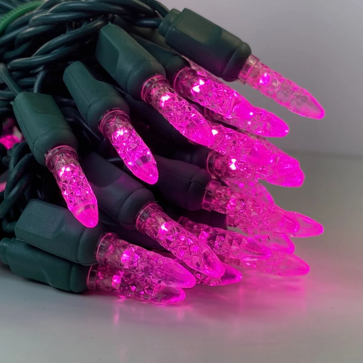 50-light M5 Pink LED Christmas Lights, 4" Spacing Green Wire 1 50-light M5 Pink LED Christmas Lights, 4" Spacing Green Wire