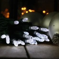 50-light M5 Pure White LED Christmas Lights, 4" Spacing Green Wire -Christmas Light Store m5 pure white led christmas light 82818