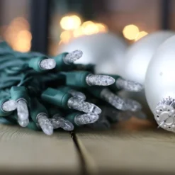 50-light M5 Pure White LED Christmas Lights, 4" Spacing Green Wire -Christmas Light Store m5 pure white led christmas light 82818a