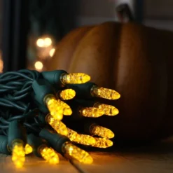 50-light M5 Yellow LED Christmas Lights, 4" Spacing Green Wire -Christmas Light Store m5 yellow led christmas light 82818a