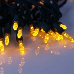 50-light M5 Yellow LED Christmas Lights, 4" Spacing Green Wire -Christmas Light Store m5 yellow led christmas lights 042618