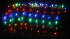 100-light Multicolor 5mm LED Net Lights, Green Wire -Christmas Light Store multi led net lights wide 110619a