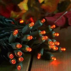 50-light 5mm Orange LED Christmas Lights, 6" Spacing Green Wire -Christmas Light Store orange led christmas lights 5mm