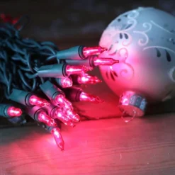 100-bulb Pink Mini Lights, 4" Spacing, Green Wire 13 100-bulb Pink Mini Lights, 4" Spacing, Green Wire -Christmas Light Store pink christmas lights green wire 112618