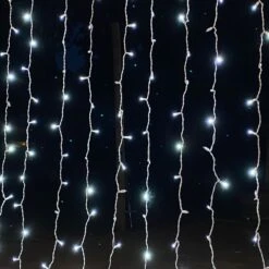 8-foot LED Curtain Lights Pure White On White Wire -Christmas Light Store pure white twinkle curtain white wire z