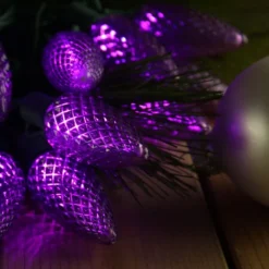 25-light C9 Purple LED Christmas Lights, 8" Spacing Green Wire -Christmas Light Store purple c9 led christmas lights 080518a