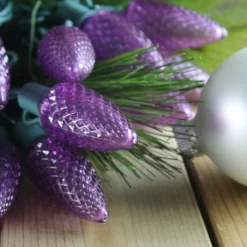 25-light C9 Purple LED Christmas Lights, 8" Spacing Green Wire -Christmas Light Store purple c9 led christmas lights 080518b
