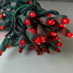 50-light 5mm Red LED Christmas Lights, 4" Spacing Green Wire 10 50-light 5mm Red LED Christmas Lights, 4" Spacing Green Wire -Christmas Light Store red green wire led a 1