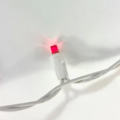 100-light Red 5mm LED Icicle Lights, White Wire -Christmas Light Store red led 5mm icicle lights white wire closeup