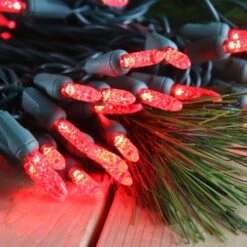 50-light M5 Red LED Christmas Lights, 4" Spacing Green Wire -Christmas Light Store red m5 led christmas lights 080518c