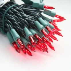 100-bulb Red Mini Lights, 6" Spacing, Green Wire -Christmas Light Store red mini lights green wire b big
