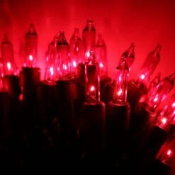 100-bulb Red Mini Lights, 4" Spacing, Green Wire -Christmas Light Store red mini lights green wire c