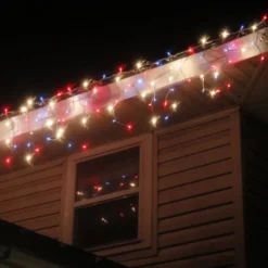 150-bulb Red White Blue Glass Icicle Lights, White Wire -Christmas Light Store red white blue icicle lights b