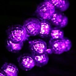 50-light G12 Purple LED Christmas Lights, 4" Spacing Green Wire -Christmas Light Store round purple led christmas lights