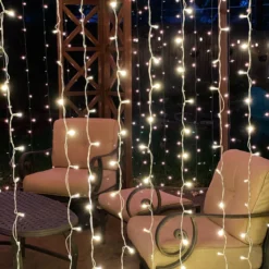 8-foot LED Curtain Lights Warm White On White Wire -Christmas Light Store warm white led curtain white wire a