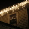 150-bulb White Twinkle Glass Icicle Lights, White Wire